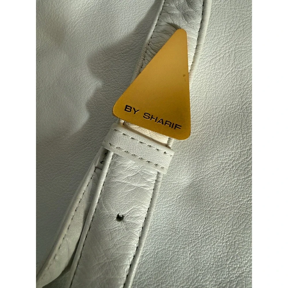 VTG Americana by Sharif White Leather Crossbody Hobo Bag Gold Triangle Buckle